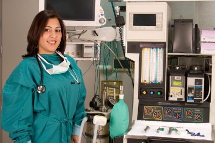 Anesthesiologist with anesthesiology equipment