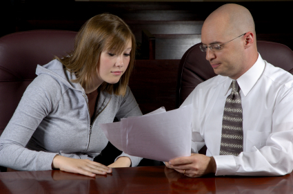 A lawyer consults with his client