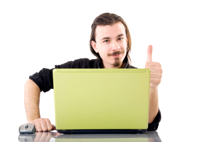 Web designer with green laptop